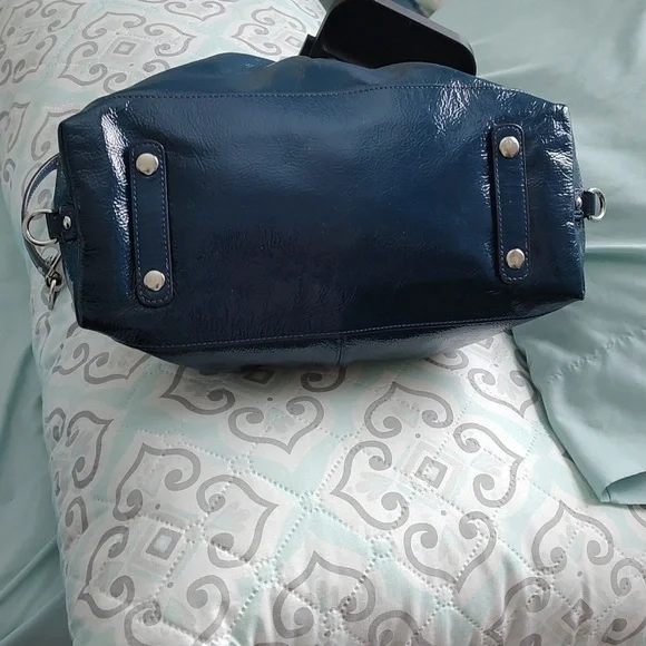 Coach Glossy Navy Leather Satchel - Picture 13 of 16